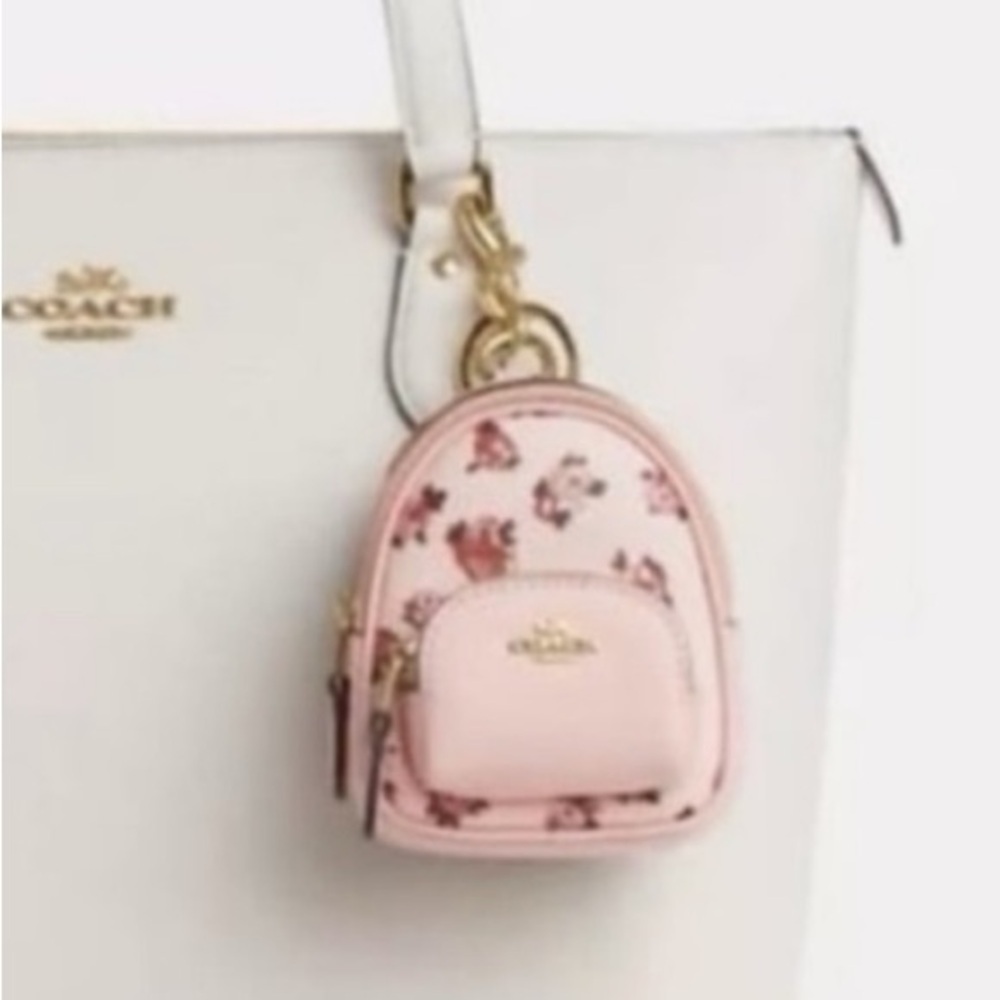 Coach Pink Floral Keychain Backpack - Picture 3 of 6